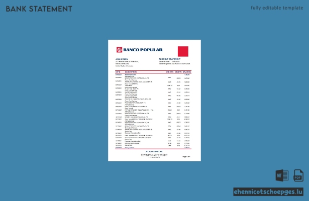 Portugal Banco Popular Kontoauszug Excel-Beispielvorschau